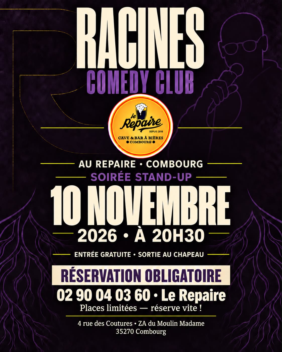 Affiche de la soirée du 10 novembre 2026 au Repaire à Combourg