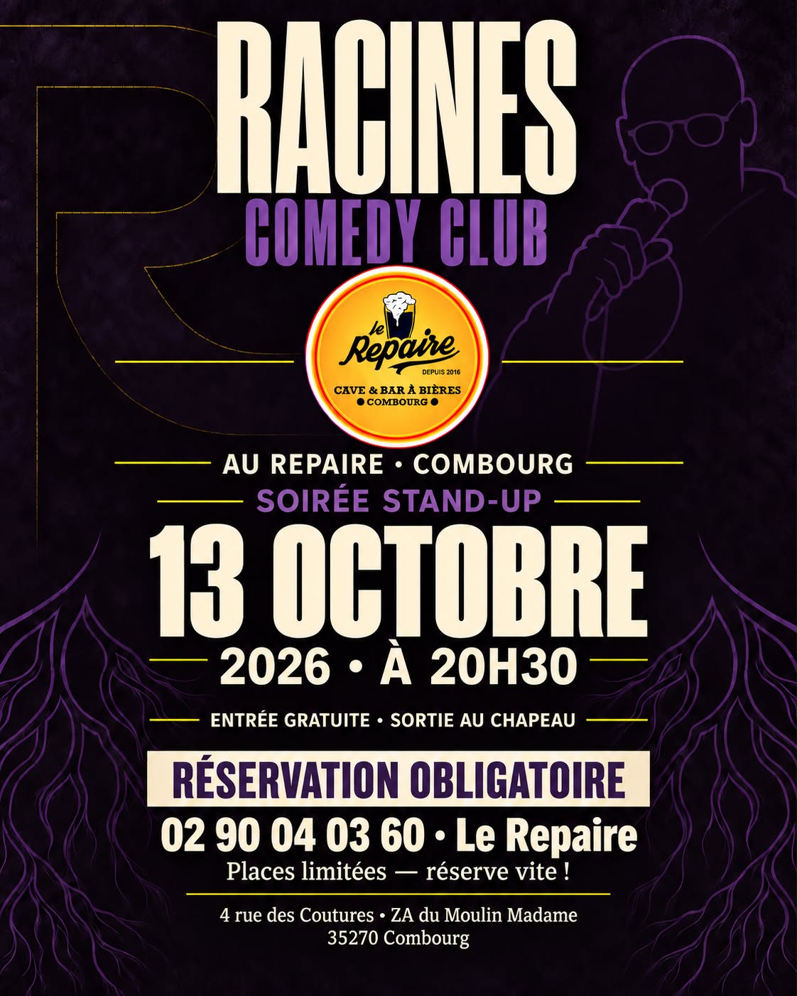 Affiche de la soirée du 13 octobre 2026 au Repaire à Combourg