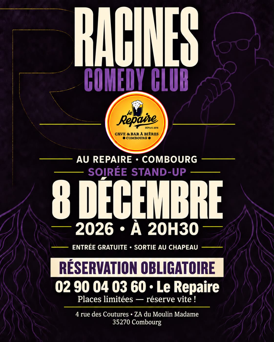 Affiche de la soirée du 8 décembre 2026 au Repaire à Combourg